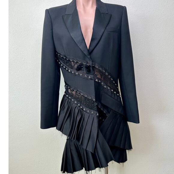 Alexander McQueen Black Asymmetrical Blazer Coat with Pleated Skirt 14 - Picture 2 of 16